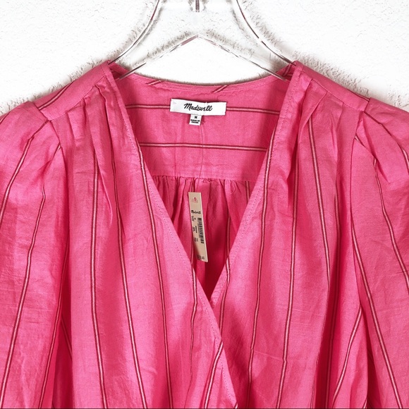 Madewell | pink striped wrap top size Medium - Picture 5 of 7